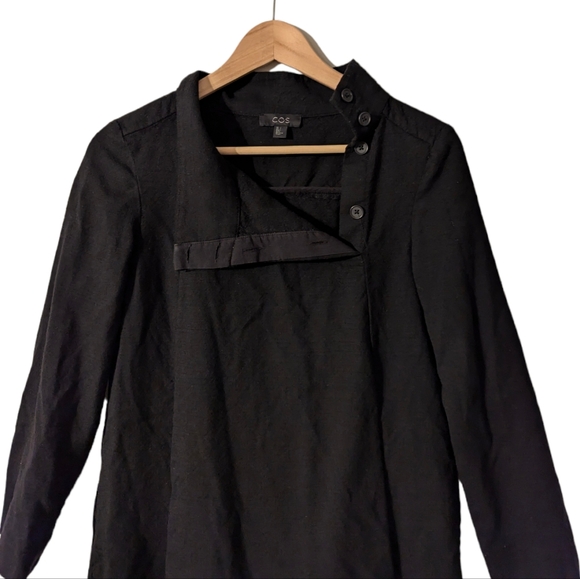 COS Wool Long Sleeve Open Buttoned Collar Lined Black Mini Dress - Picture 3 of 8